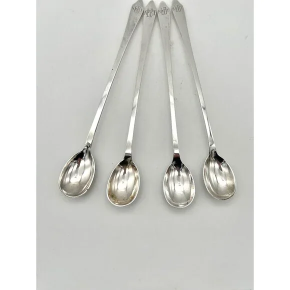 Tiffany & Co Clinton Pattern Sterling Silver Iced Tea Spoons Set Of 4 - Picture 7 of 10